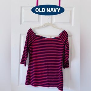 Old Navy off the shoulder striped red/blue long sleeve ladies top, light weight,